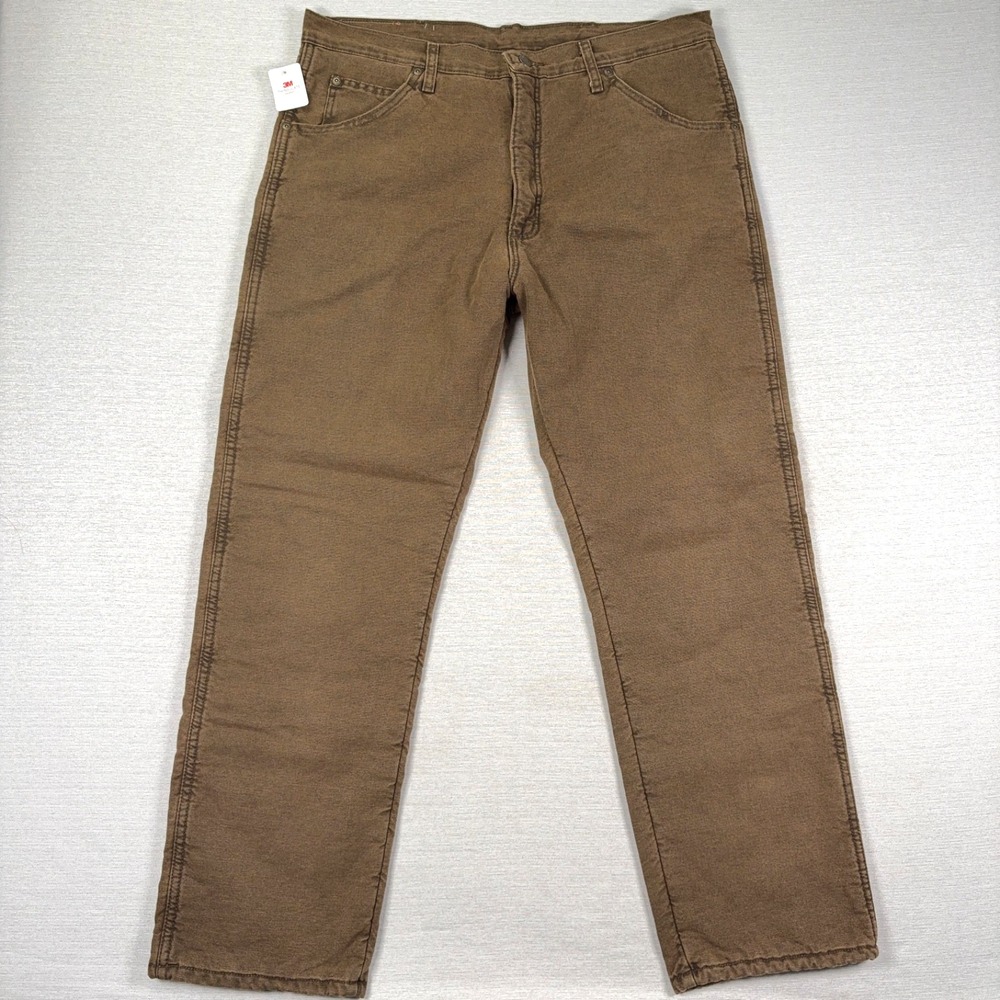 Wrangler Rugged Wear Thermal Lined Relaxed Fit Jeans Mens 38x30 Brown Cotton NEW